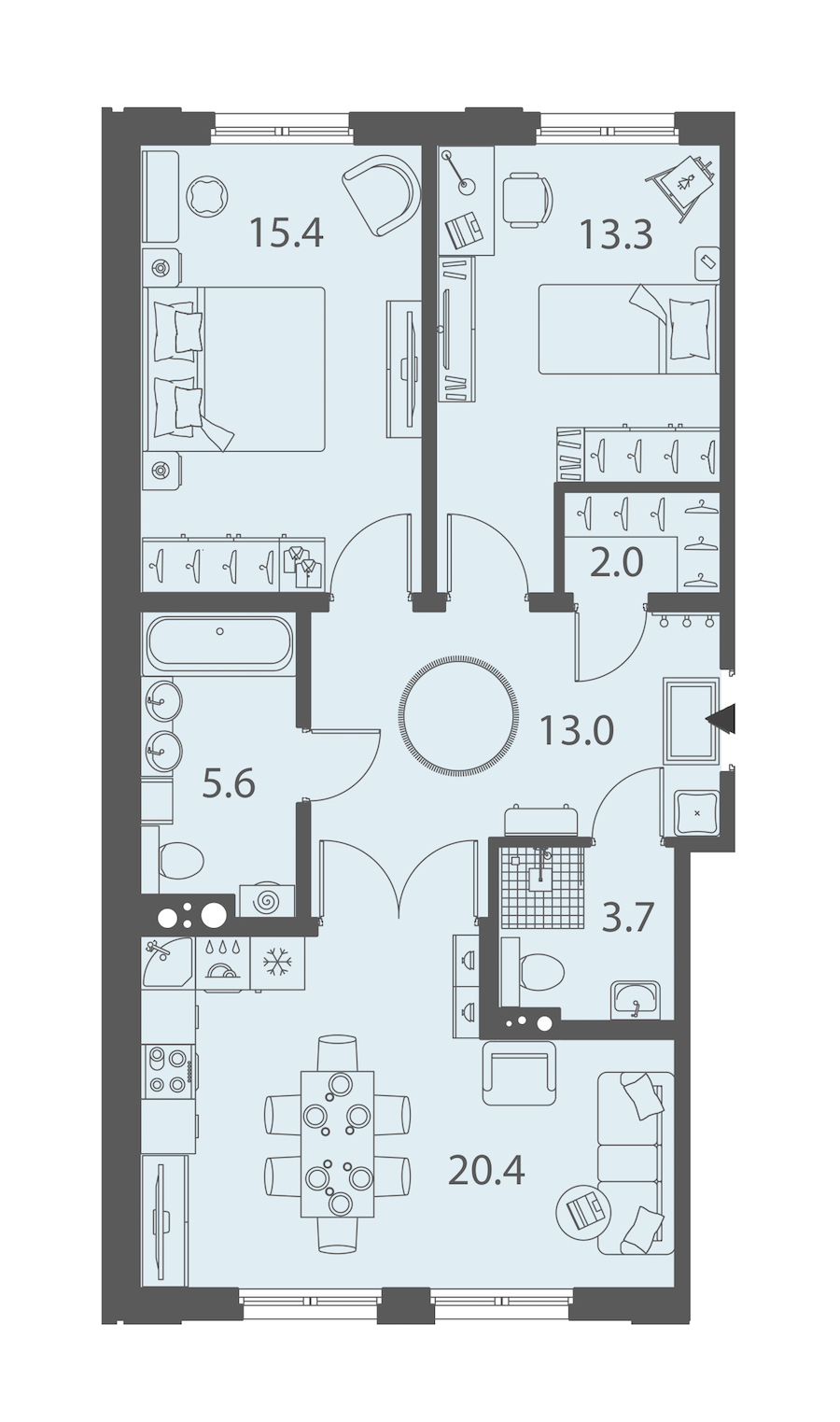 2-комнатная квартира 73.4 м², 4/10 эт., ЖК «DOMINO Premium»